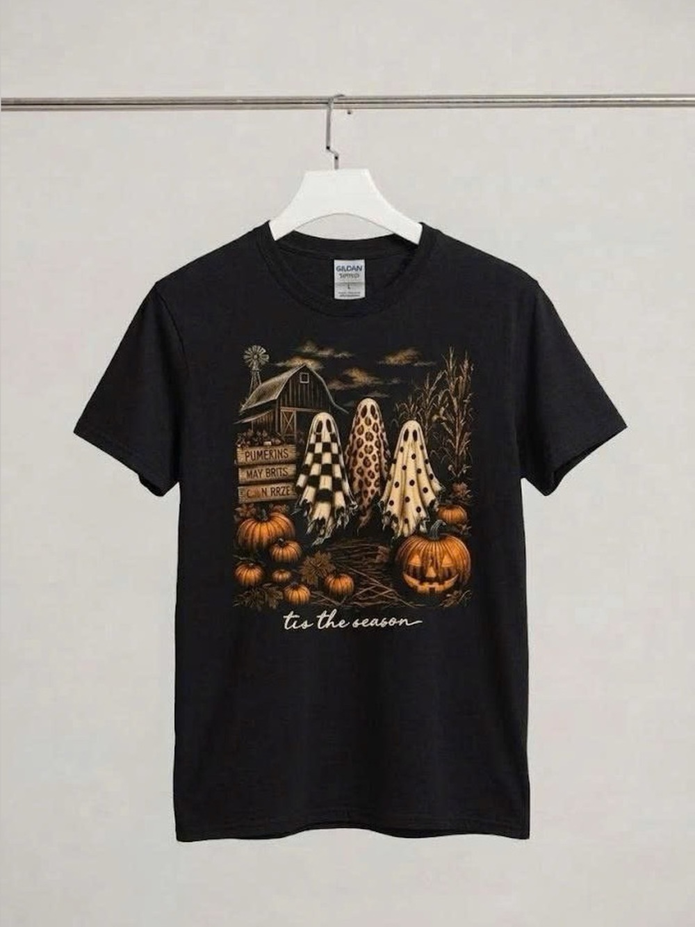 Tis The Season Halloween Graphic Tee Vintage Western Ghost Pumpkin T-Shirt